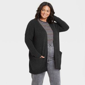 Gray Oversized Knit Cardigan Sweater XXL, Pockets, Charcoal Grey